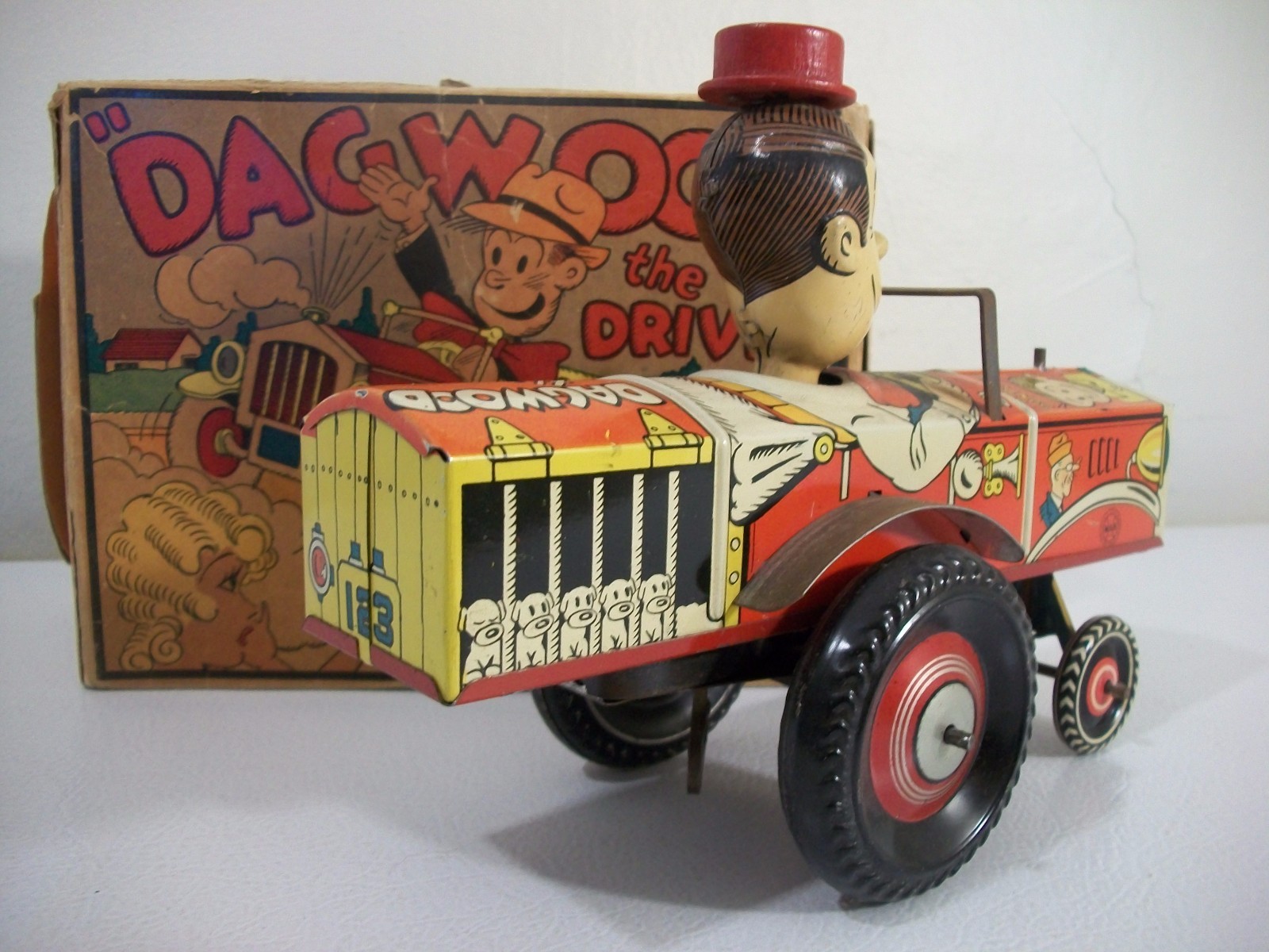 Vintage Marx 'Dagwood The Driver' Tin Windup Crazy Car With Original Box