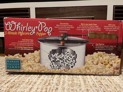 The Original Whirley Pop Popcorn Maker-Aluminum Stovetop Popper, Wood Hand Crank