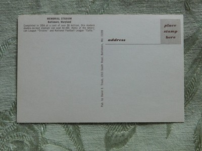 Vintage Postcard: Memorial Stadium, Baltimore, unposted