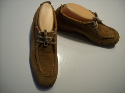 Vintage 60s Hipster Fashion Flairs Brown Suede Leather Oxford Shoe Size 7 W Wide