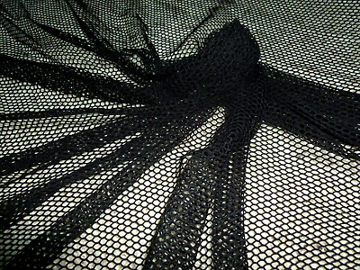 Black Fishnet Net Fabric Diamond Mesh Pattern Stretch About 64 SOLD BY THE  YARD