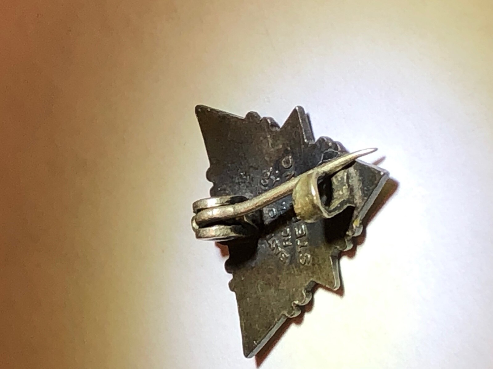 ANTIQUE STERLING SILVER ENAMEL BASTION BROTHERS MASONIC TRIANGLE PIN M S 8 10