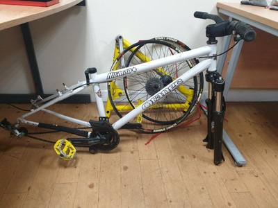 Orange Hitman Dirt Jump Frame, Marzocchi Forks And Wheels 85% complete bike.