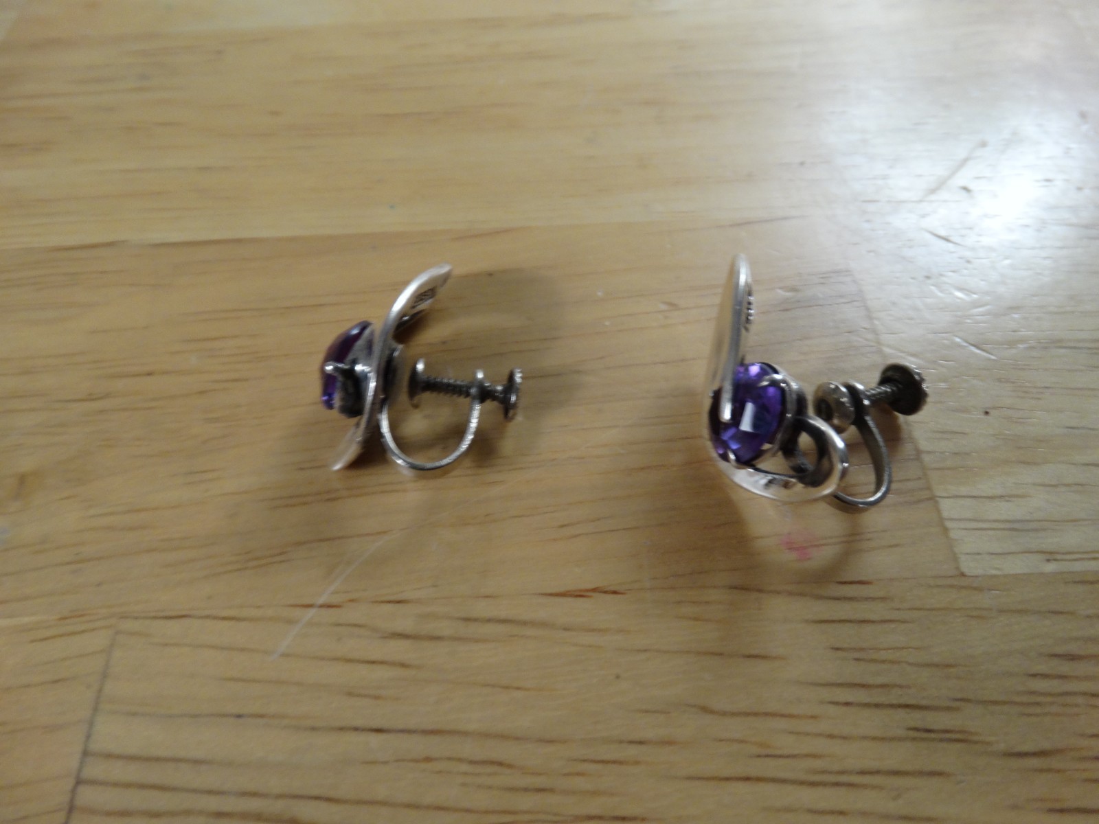 enrique ledesma purple alamite sterling silver earrings, 925, mexico, screw back