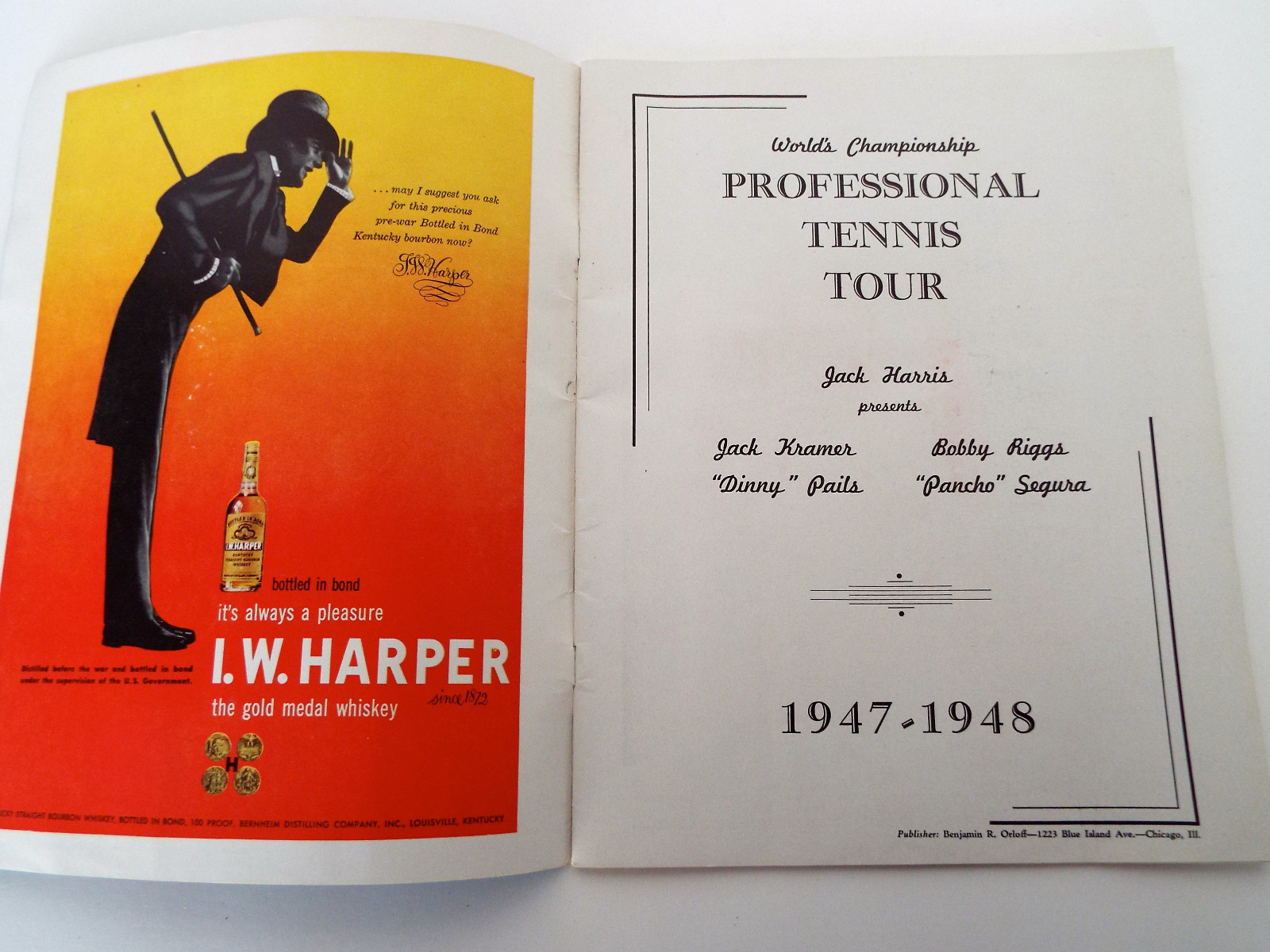 1947 World Championship Tennis Tour Program Jack Kramer Bobby Riggs Pancho Dinny