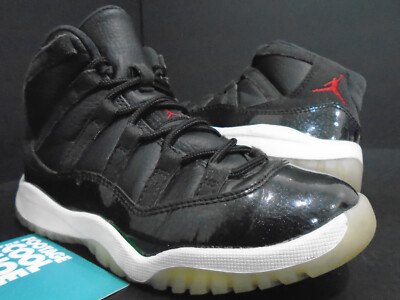 KIDS NIKE AIR JORDAN XI 11 RETRO BP 72-10 BLACK RED WHITE BRED 378039-002 13C 13