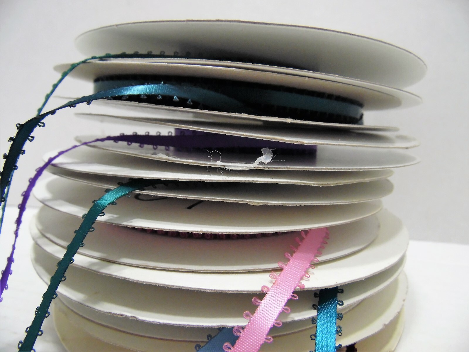 Picot Feather Edge Ribbon Lot of 8 Partial Rolls Assorted Colors 3/16