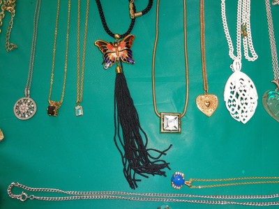 Lot of 15 Gold & Silvertone Pendant Necklaces Rhinestones, & More