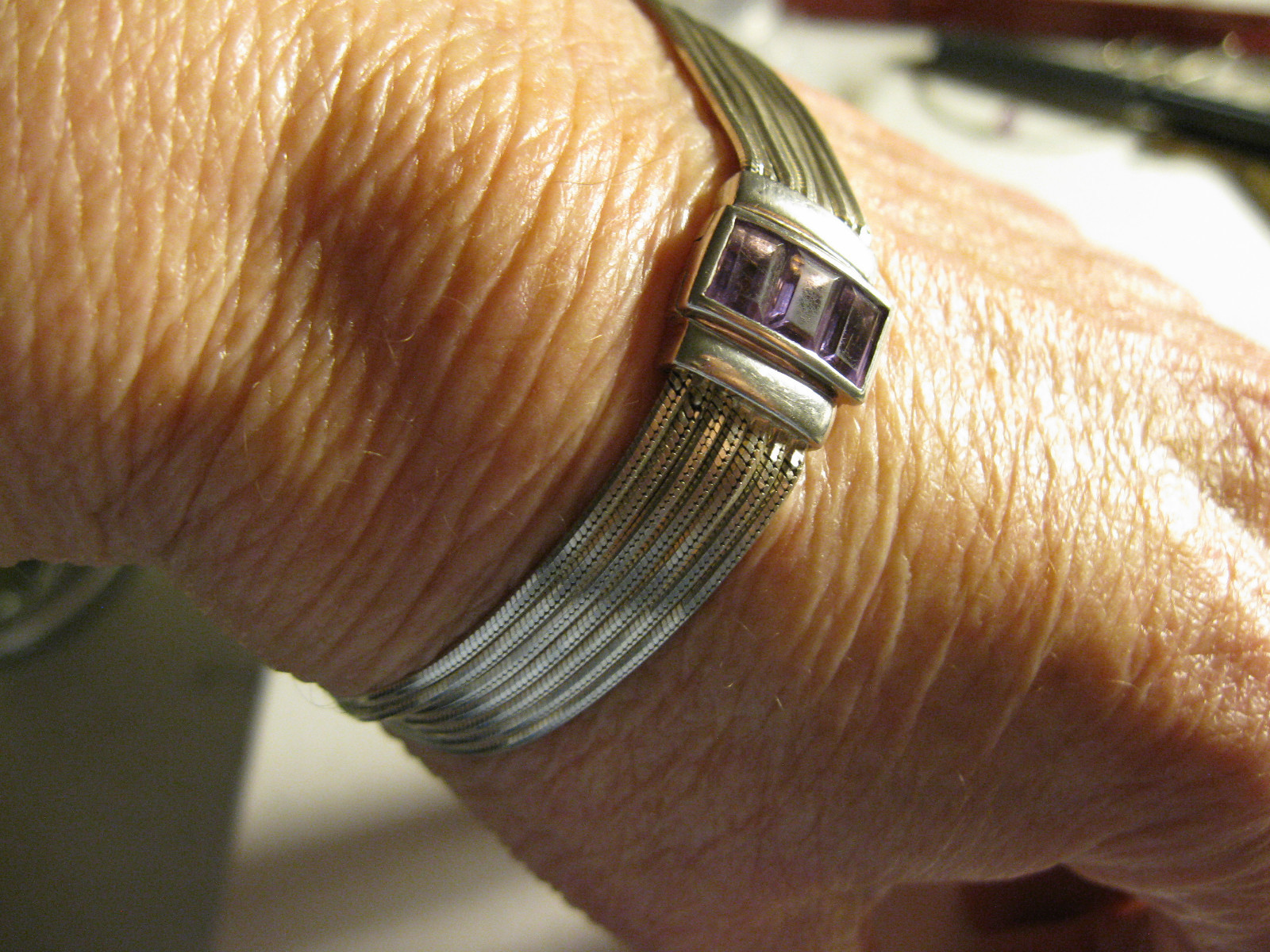 Milor Sterling Silver Multi Snake Chain Amethyst Bracelet,7.5