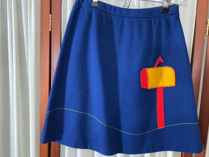 1960 s Girl s Skirt by Playmore-S- Navy Blue w/Applique Mailbox- VG- CUTE- SALE