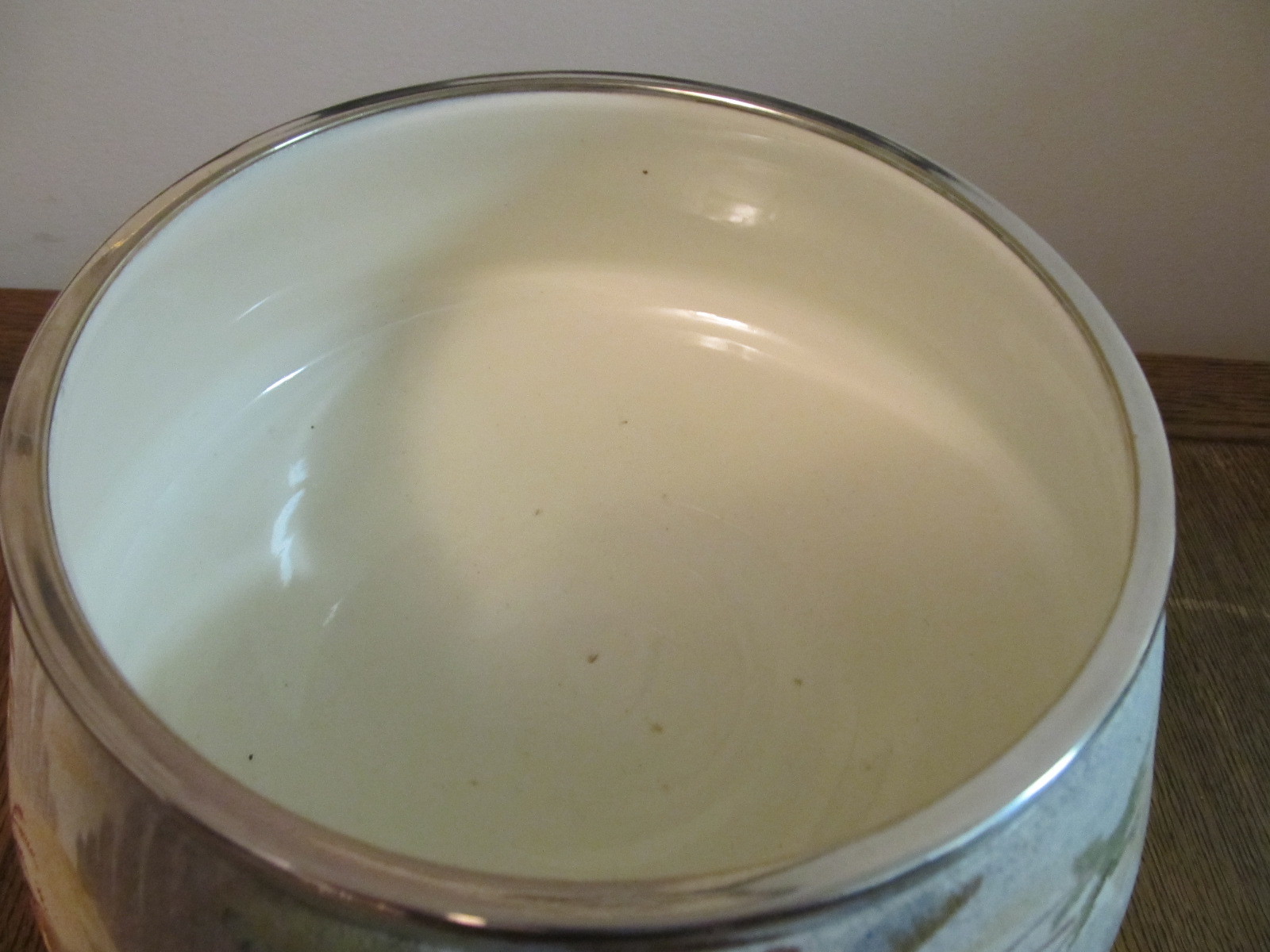 Royal Bonn Art Nouveau Salt Glazed Ceramic SP Trimmed Salad Bowl with Tongs