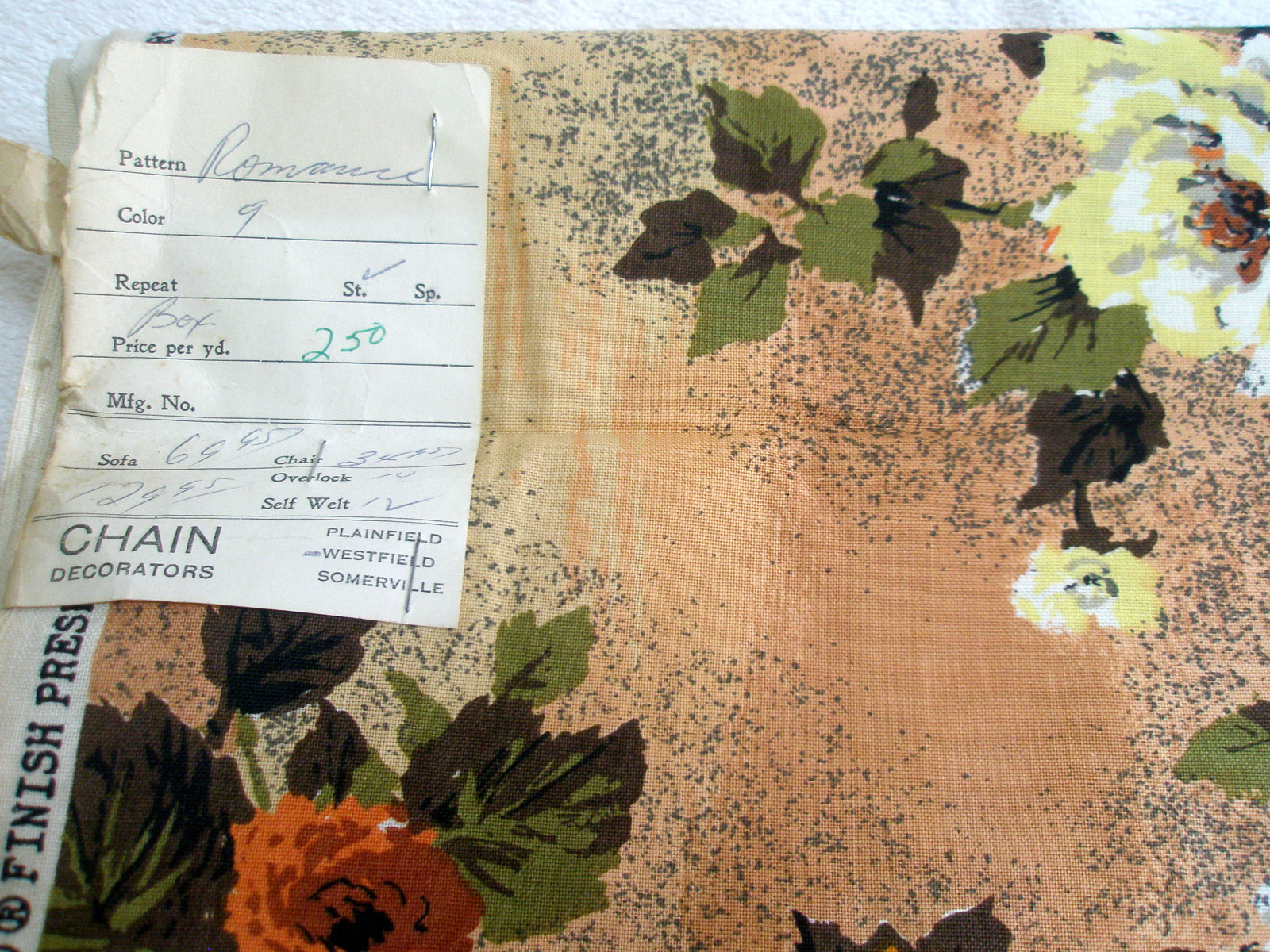 Vintage Drapery Fabric Floral Orange Brown Yellow Romance Pattern