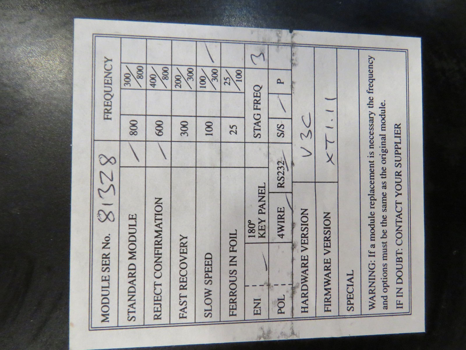 Mettler Toledo Safeline Metal Detector Head Module Panel