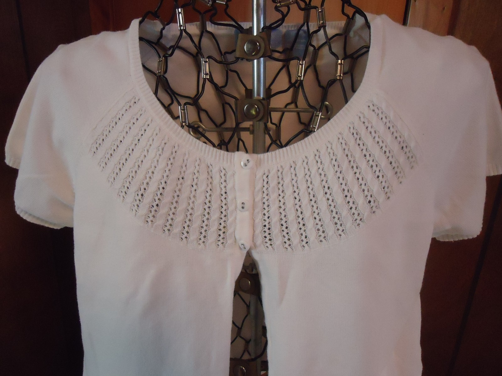 Womens Large Soon To Be Maternity White SS Cardigan Sweater
