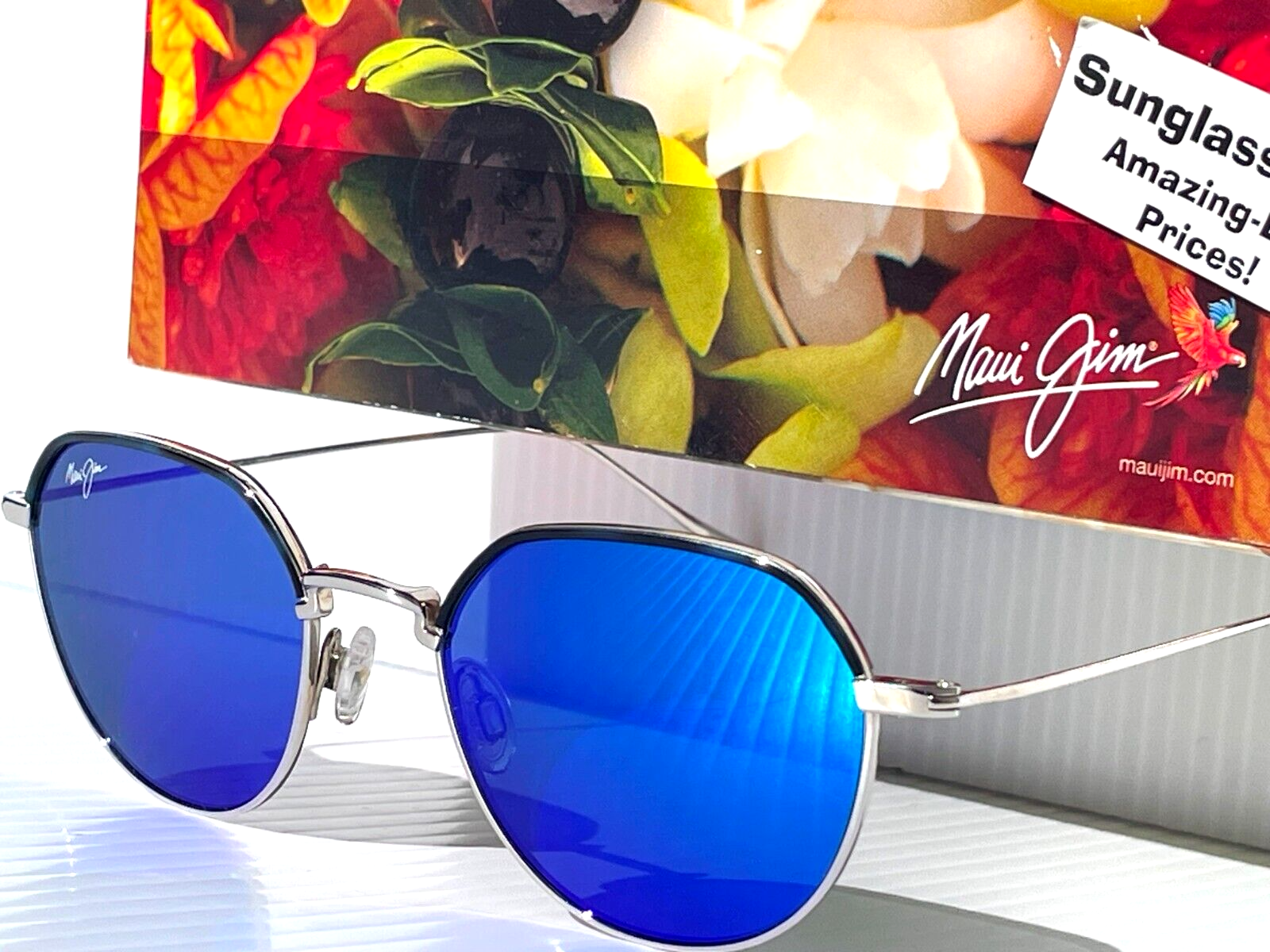 Pre-owned Maui Jim Island Eyes Matte Silver Polarized Blue Lens Sunglass B859-17