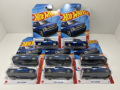 2024 Hot Wheels L CASE BLUE CHEVY SILVERADO Then & Now 3/10 - LOT OF 8