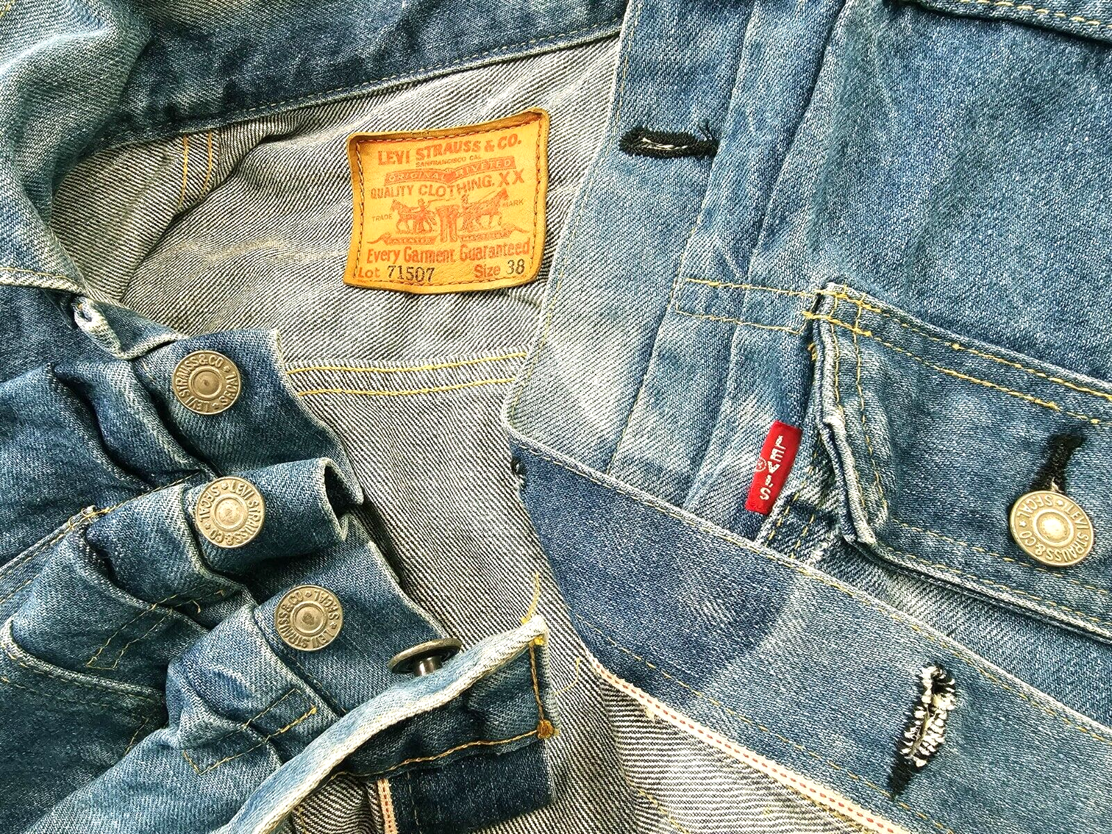 HOT VTG 1950 REPRO Men LEVI'S 71507 BIG E SELVEDGE FADED Denim