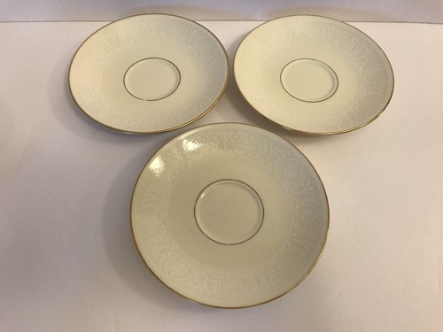 Set 3 LENOX Courtyard Gold Footed Tea Cups & Saucers Coffee Mugs White Ivory Lot