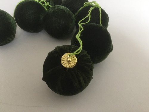 Vintage Christmast Ornament Green Velvet Fabric 9 Pcs