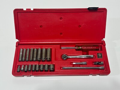 Matco Tools USA 22pc 1/4'' Drive SAE Ratchet Socket Service Set in Red Hard Case