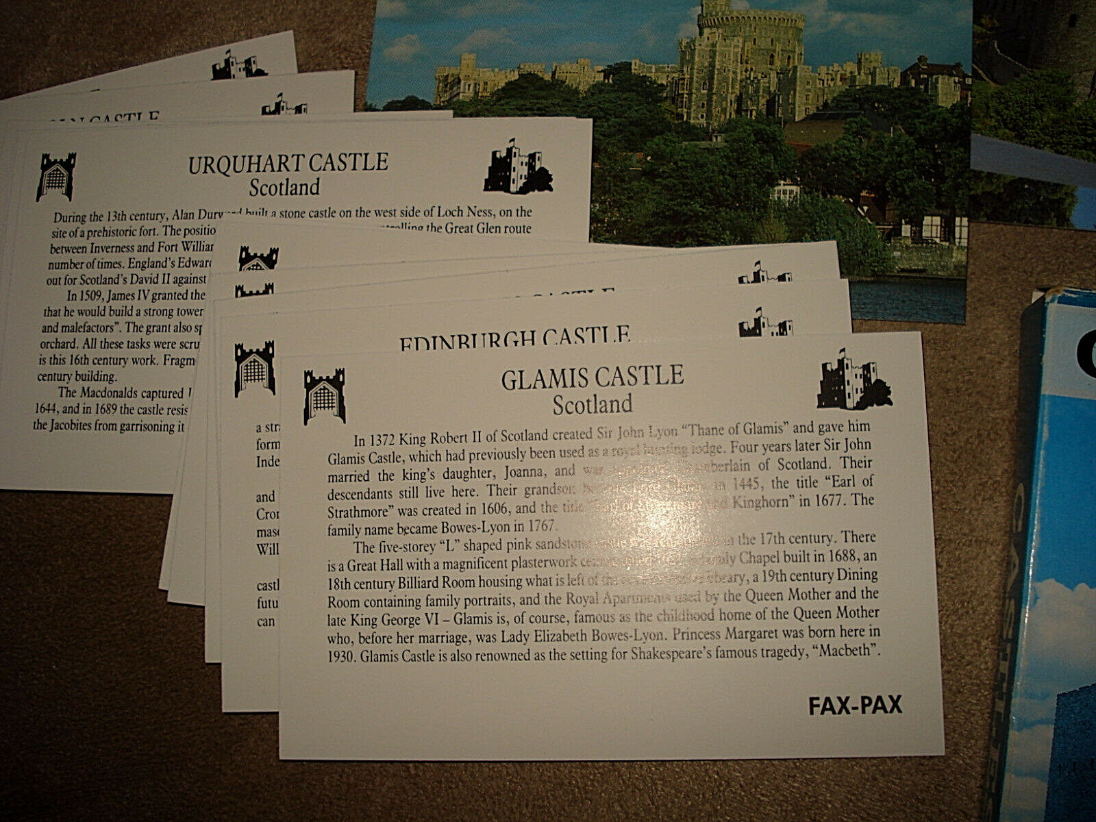 BRITISH CASTLES PICTURE & FACT CARDS KNOWLEDGE IN A NUTSHELL 1995ed. 40 Cards