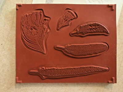 STAMPIN UP FINE FEATHERS RUBBER STAMP SET - BIRD PEACOCK FEATHERS SLIGHTLY USED