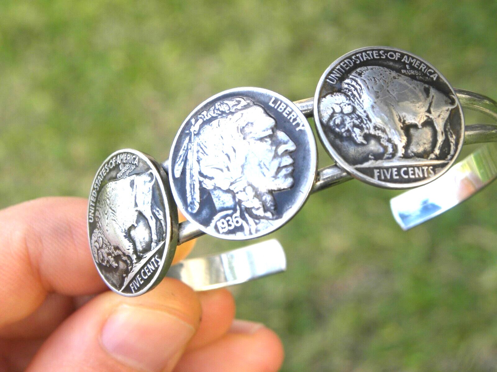 Cuff Bracelet 1936 authentic Buffalo Indian Nickel coins nice gift adjustable