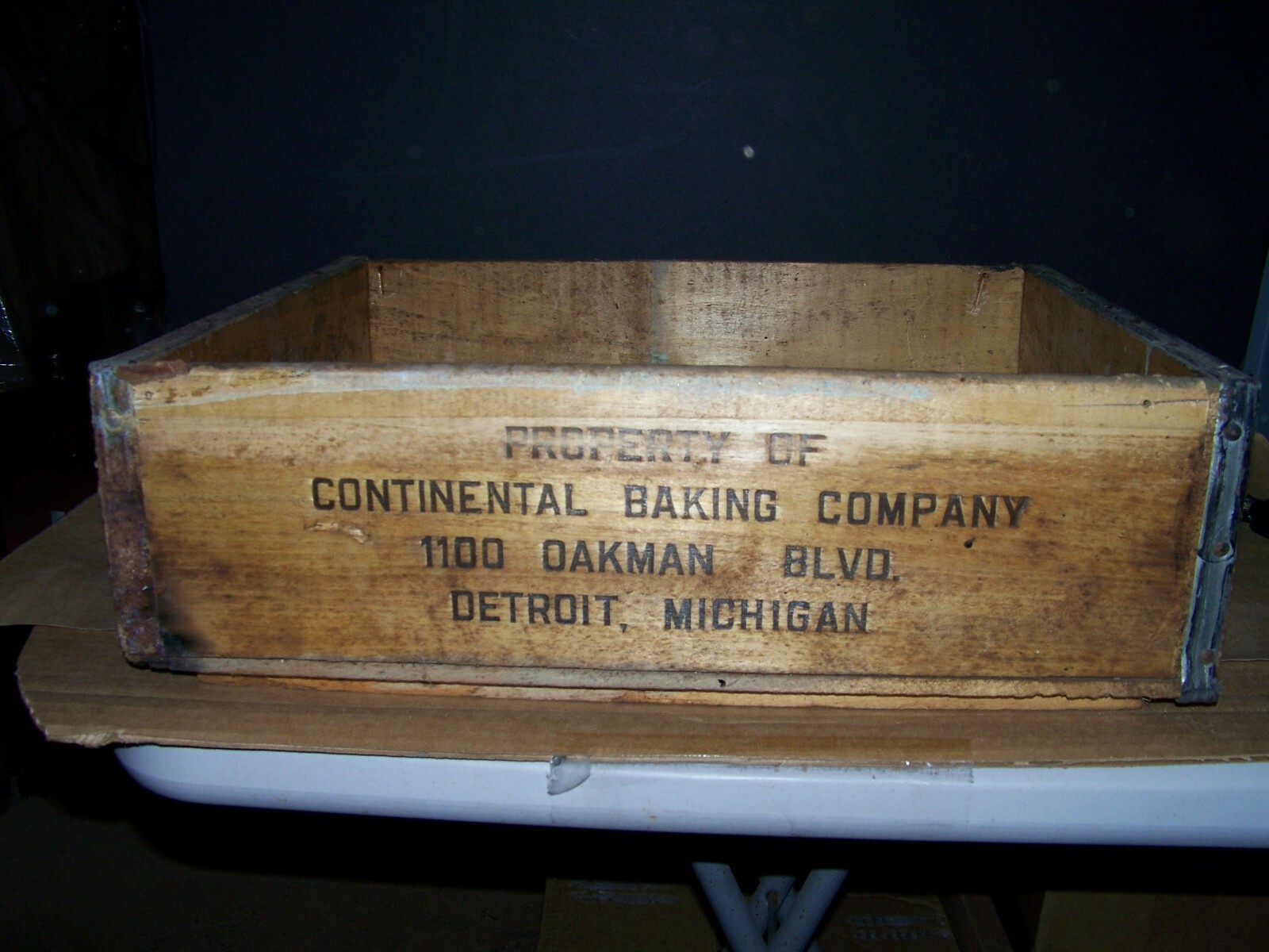 Antique Primitive Bakery Bread  wood metal Crate Box continental baking detroit