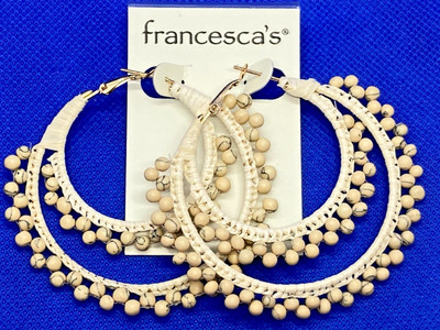 FRANCESCAS2 1/2 INCH  THREAD WRAPPED BEAD FRINGED  LEVERBACK  HOOP EARRINGS