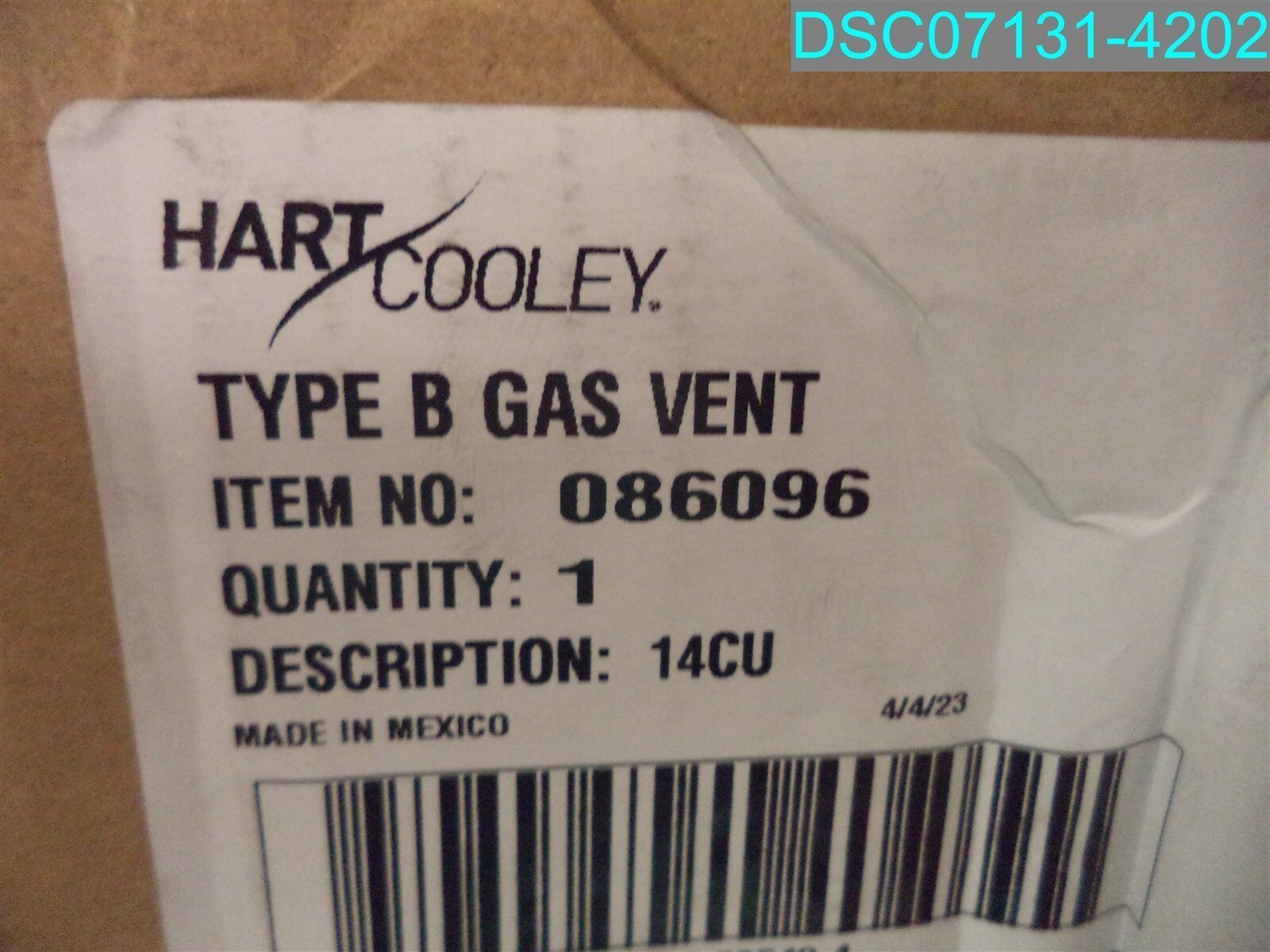 Damaged HART COOLEY 086096 14CU Type B-Gas Vent 699663005066