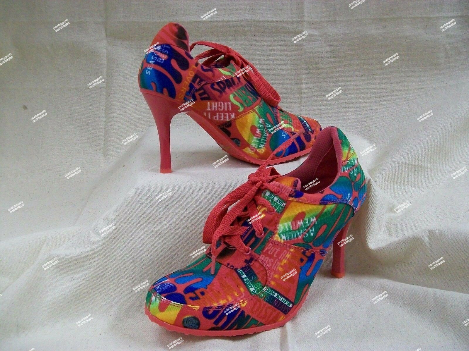 Retro 80s Lace Up Tennis Shoe Heels Valley Girl Graffiti Hip