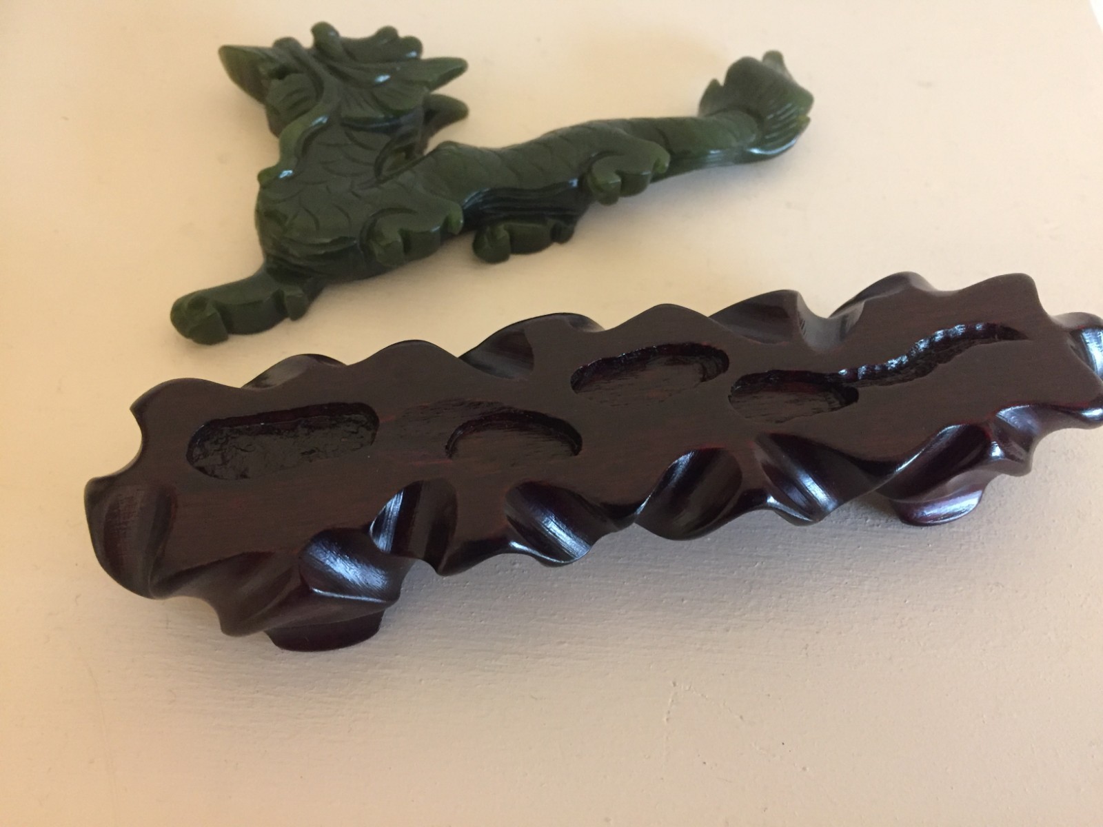 Green Soapstone Dragon on Wood Base 6