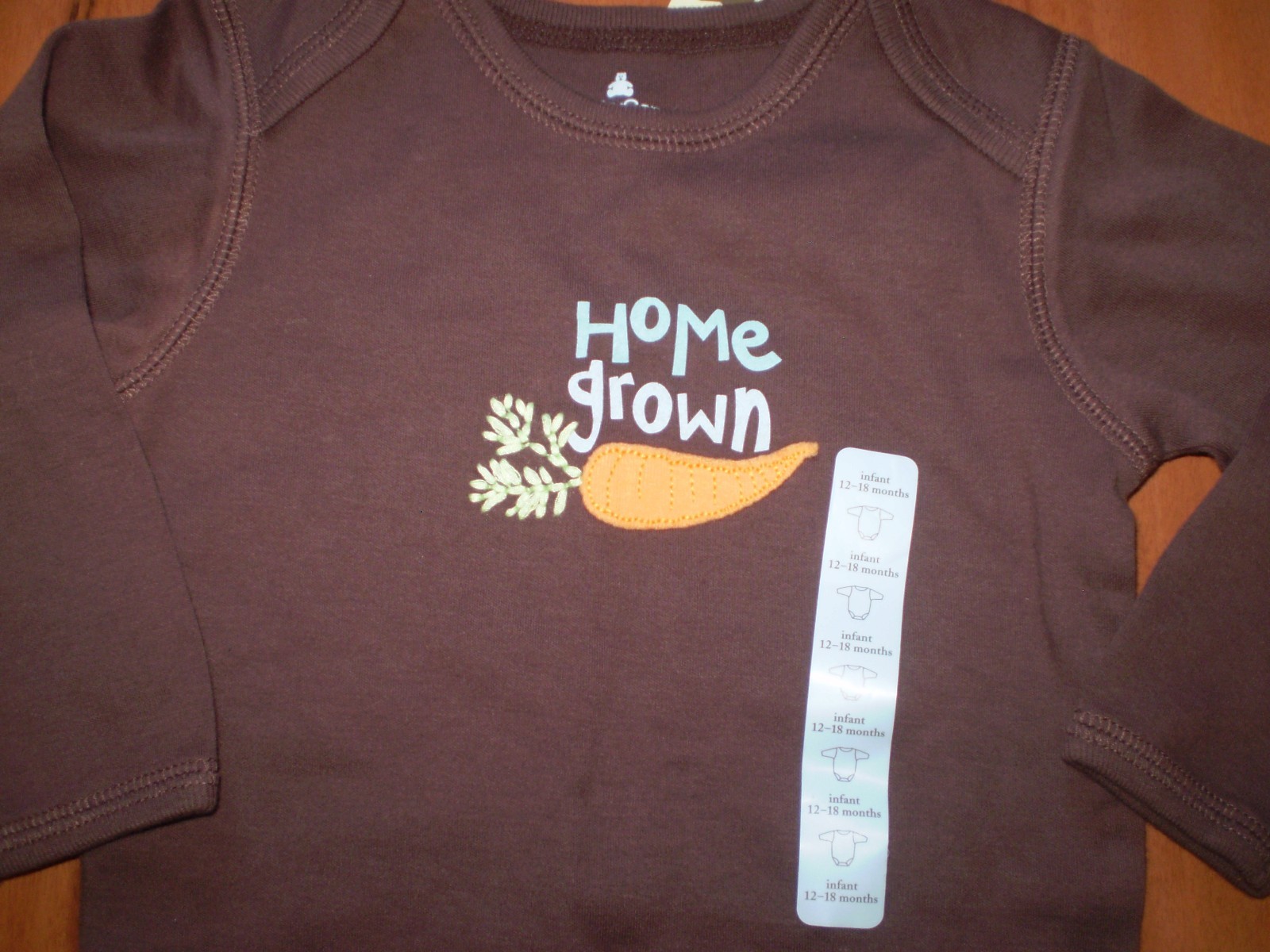 Baby Gap Boys Long Sleeve Bodysuit Shirt Size 12-18 Months Home Grown Carrots