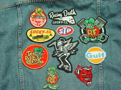 OLD SCHOOL HOT RAT ROD IRON ON PATCH 10 LOT RAT FINK SKULL DRAG RACING LOT B