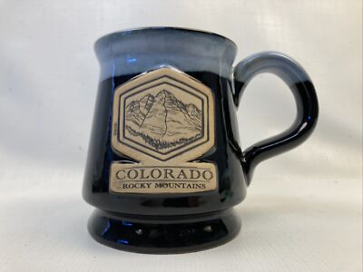 MSSI Pottery Mug USA Handthrown Colorado Rocky Mountains Black / Blue NWOT