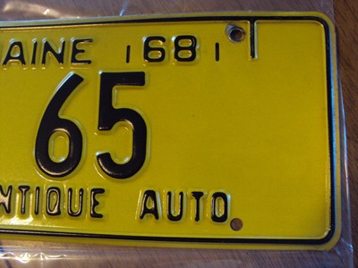 1968 MAINE ANTIQUE AUTO LICENSE PLATE #65