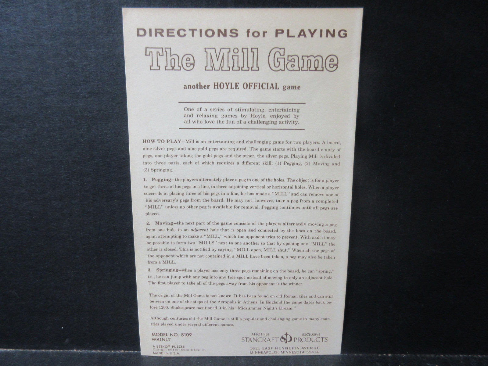 The Mill Game by Hoyle Model #8109