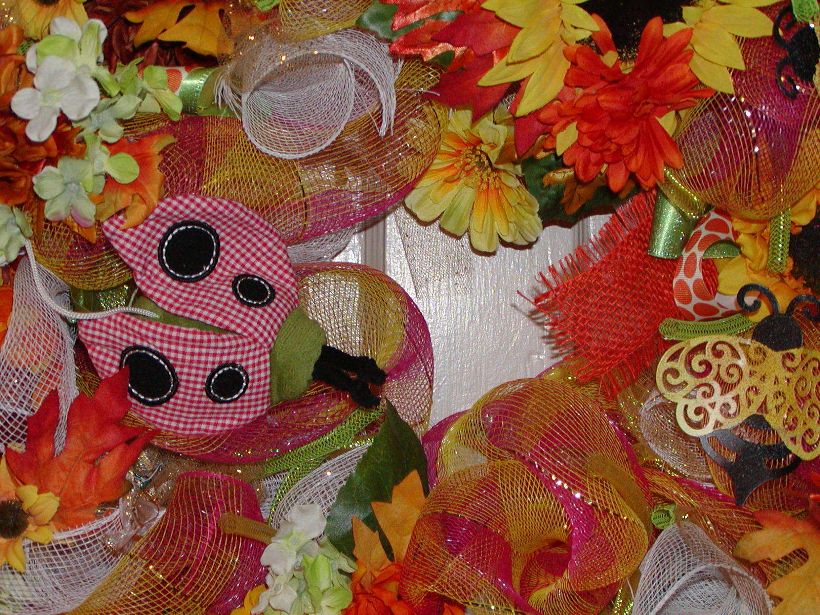 OOAK Sunflower Ladybug Bee Door Wreath, approx. 25