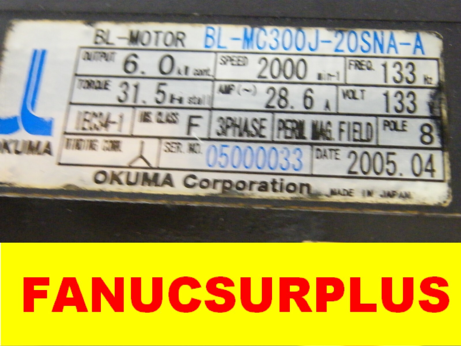 OKUMA SERVO MOTOR BL-MC300J-20SNA-A 1 YEAR WARRANTY | eBay OKUMA SERVO MOTOR BL-MC300J-20SNA-A 1 YEAR WARRANTY | eBay