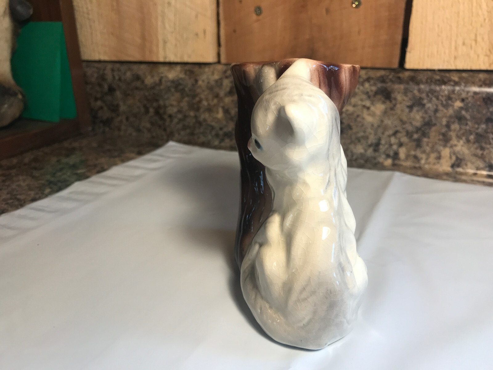 Vintage Ceramic Cat Climbing Tree Planter