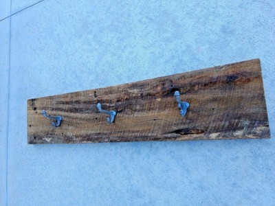 Reclaimed barn wood towel rack, beach house bath decor, 3 hook wood coat rack