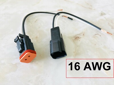 16 AWG Assembled Deutsch 2 Pin waterproof connector 6'' wire 