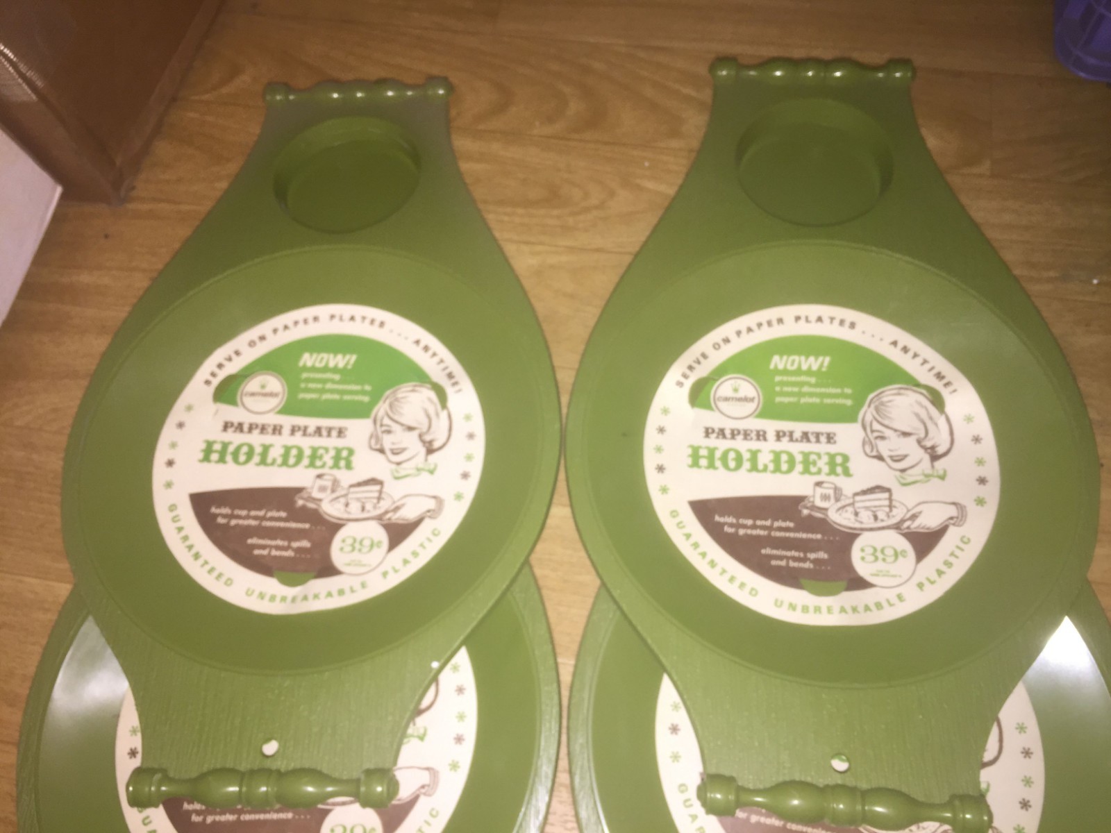 Vintage 60s 70s Camelot Paper Plate Holder Lot Set of 4 Olive Green