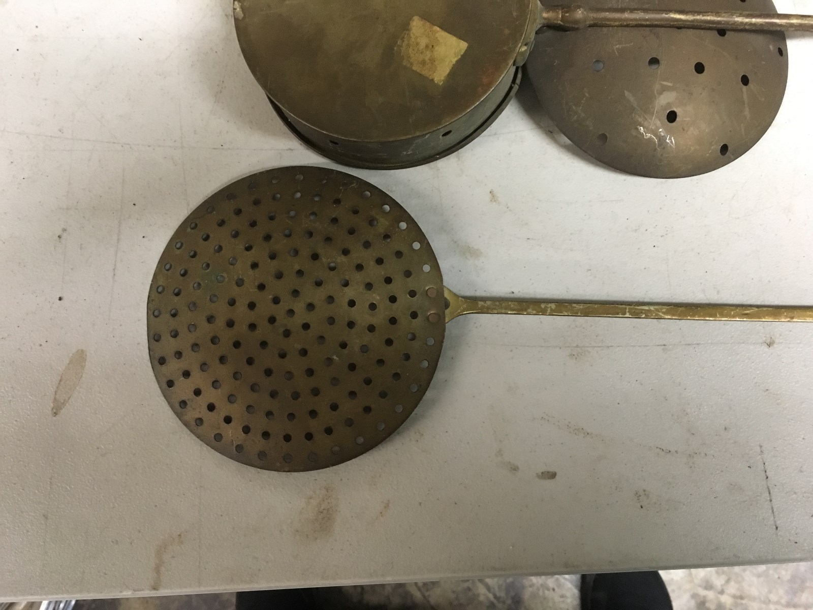 antique Brass bed warmer Chestnut Roaster and Antique Brass Coal Ash Sifter