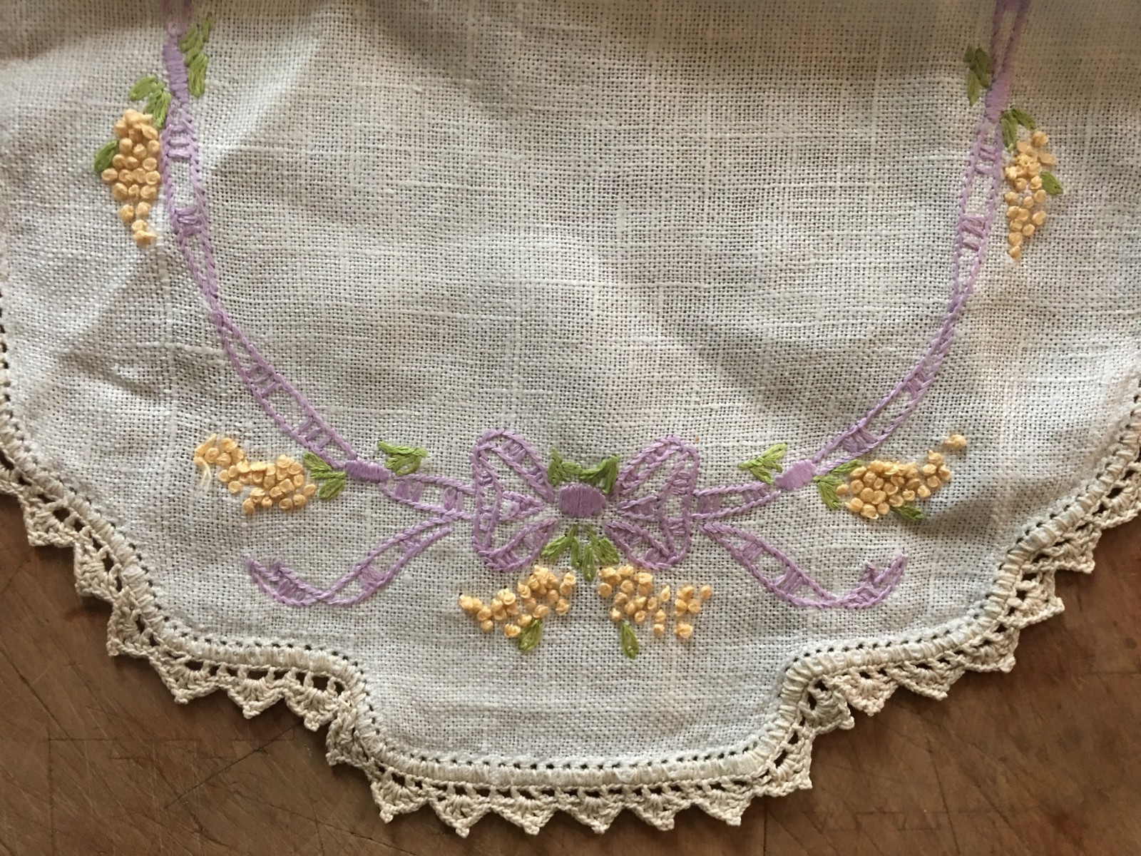 Set Of 2 Vintage Mid Century Dresser Table Scarves Runners Ribbon Flowers #201