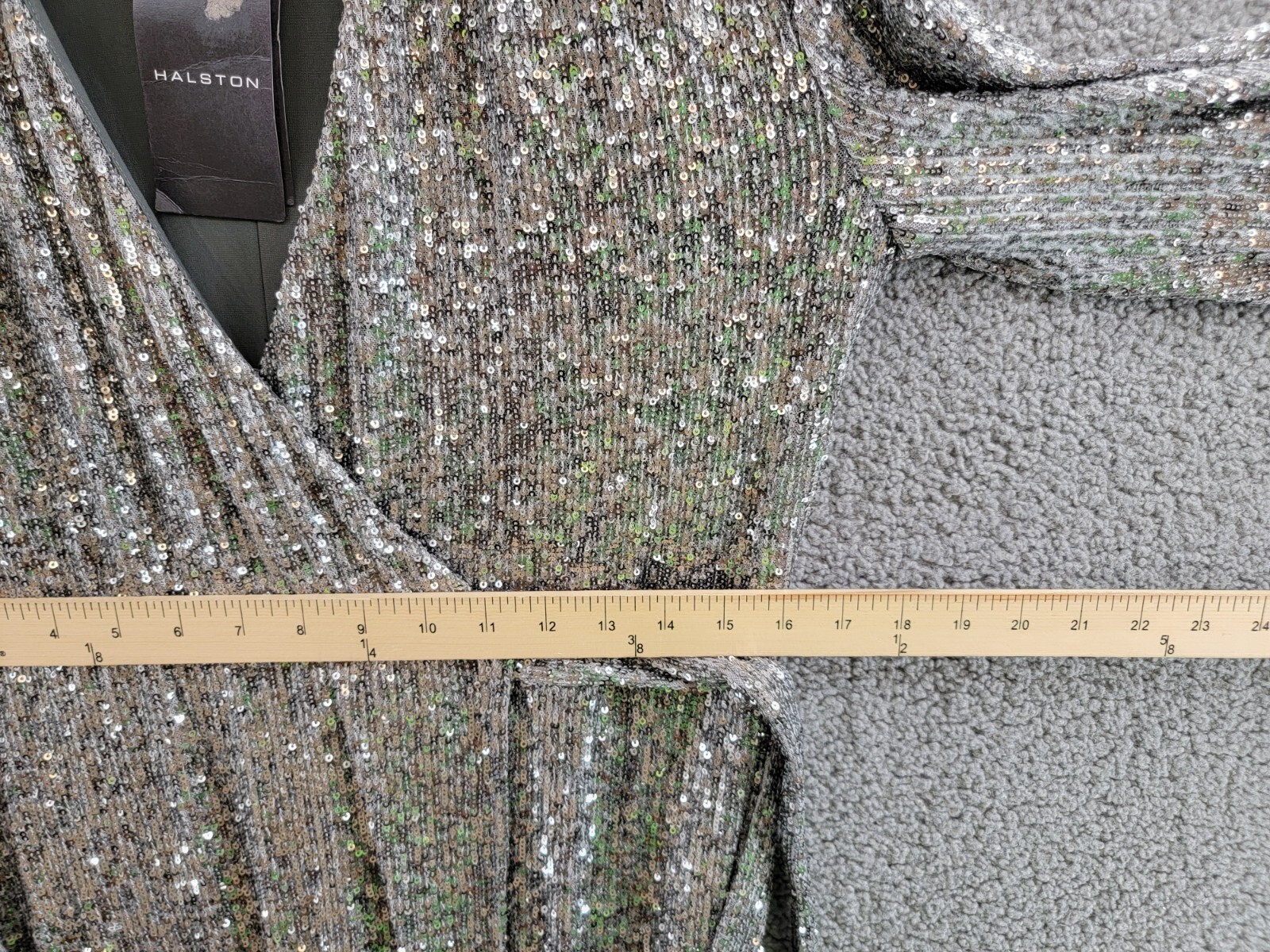 Pre-owned Halston Heritage Halston Falan Sequined Wrap Dress Women's 10 Dark Silver Long Sleeve Lined