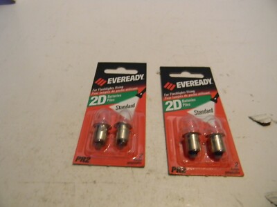 NIP (2) PKGS EVERREADY PR2 FLASHLIGHT BULBS 4 BULBS TOTAL SIZE 2D 