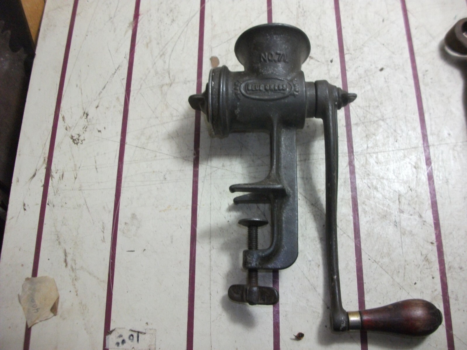 Vintage Blue Grass No 71 Meat Grinder Hand Crank Belknap Hardware & Mfg