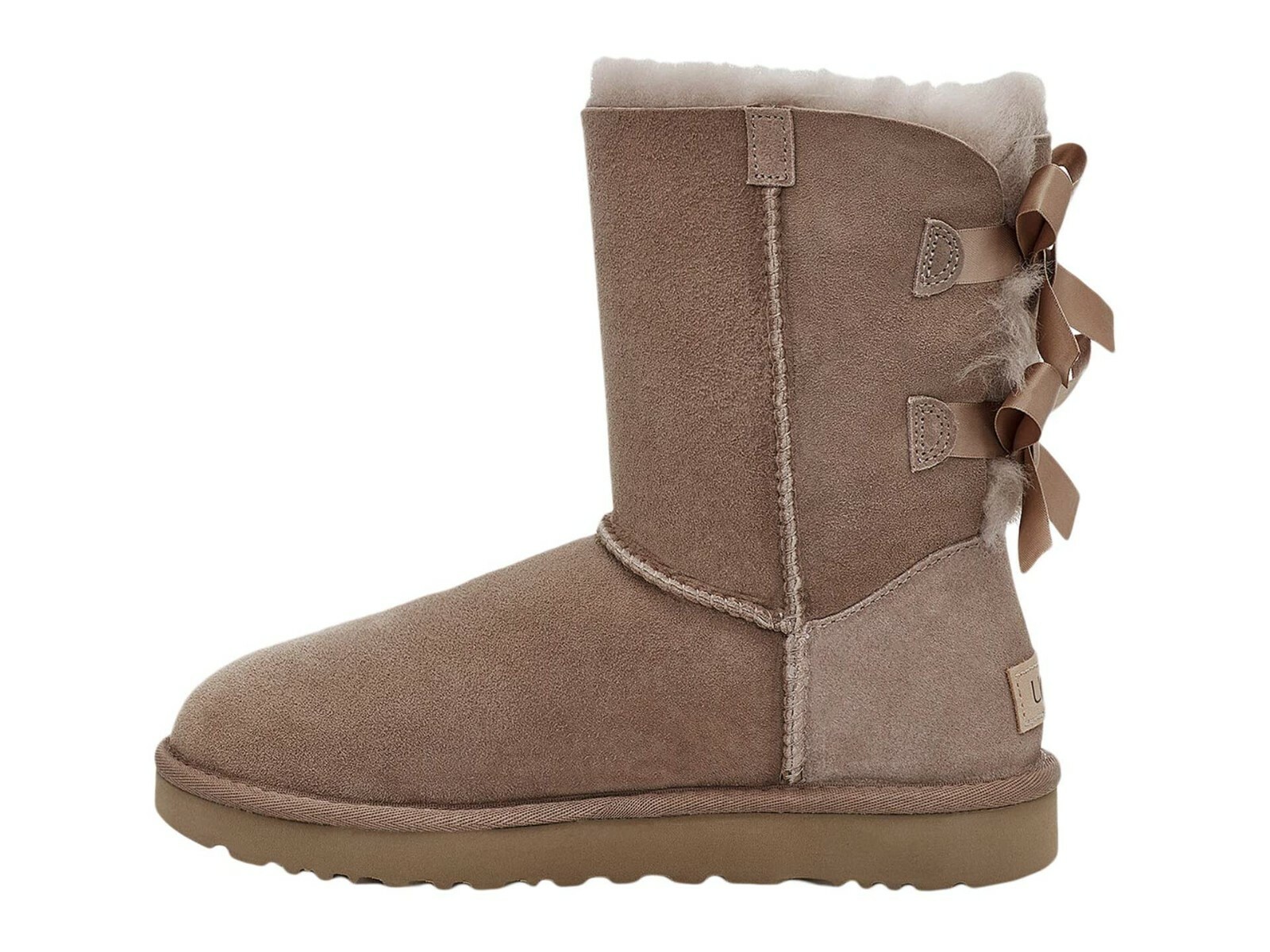 Pre-owned Ugg Bailey Bow Genuine Shearling Flat Boots Twinface Sheepskin Sz 9, 10, 11, 12 In Caribou