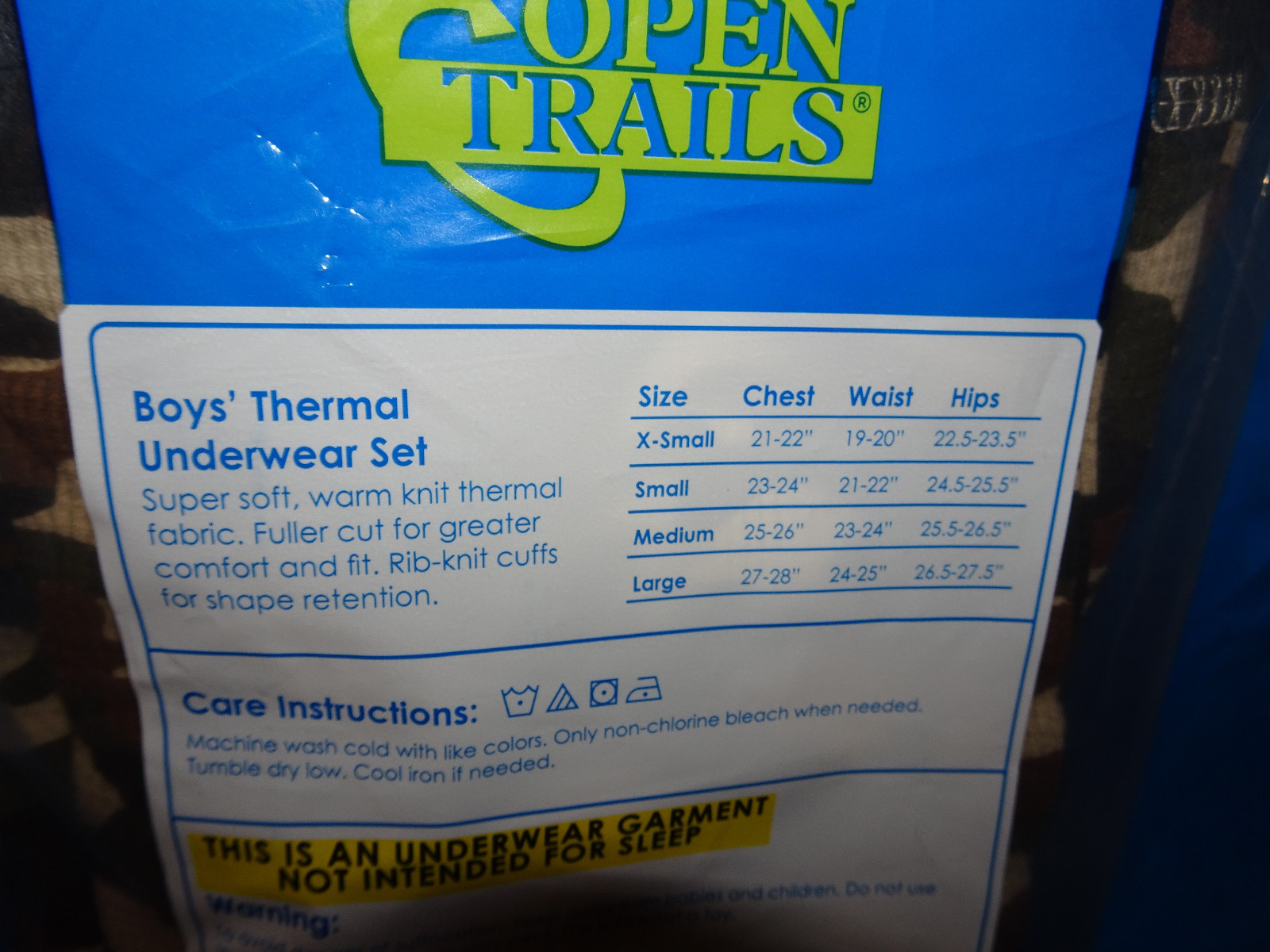 OPEN TRAILS PREMIUM THERMAL NEW BOYS (SIZE MEDIUM) UNDERWARE 2 PC.SET CAMO